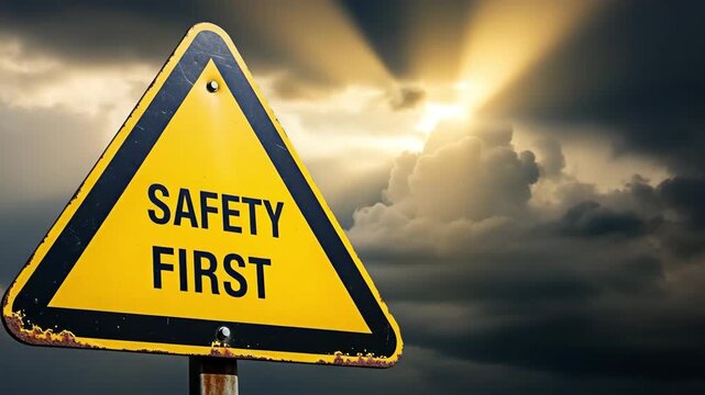 Safety First sign for the concept of caution and workplace guidance.