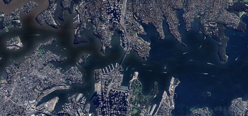 Aerial Satellite View of Sydney Harbour and Coastal Suburbs, Australia