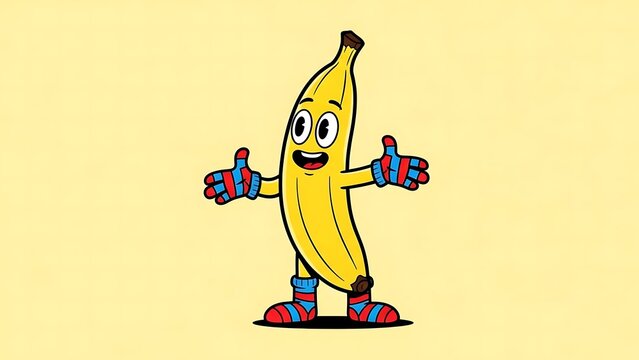 Cartoon banana character giving thumbs up.