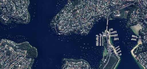 Aerial Satellite View of Sydney Harbour and Coastal Suburbs, Australia