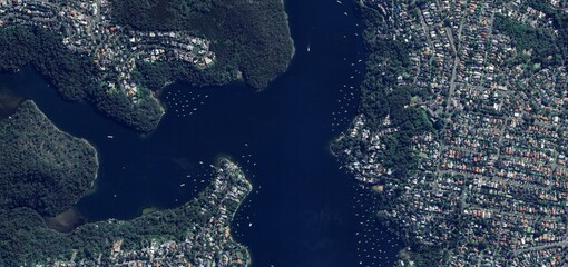 Aerial Satellite View of Sydney Harbour and Coastal Suburbs, Australia