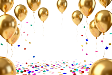 Golden Balloons with Confetti for Festive Celebration