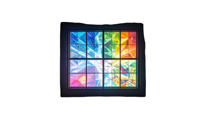 Window displaying a kaleidoscope of vibrant light and color, against black