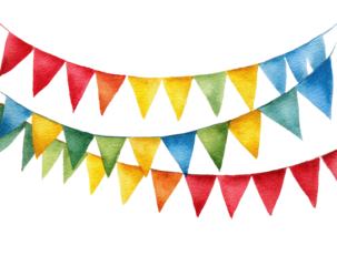 Watercolor triangle flag bunting; red, blue, green, orange and yellow colors