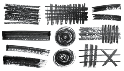 Monochrome grunge textures, various strokes, circles, and crosshatched designs