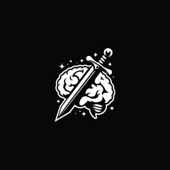 Illustration of the logo in the form of a sword stuck in the brain.