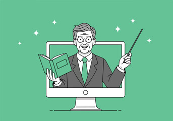 Educator presenting knowledge - Lifestyle Illustration, Flat Line Art, Flat Style Illustration, Flat Line Illustration, Cartoon Line Illustration, Modern Outline Flat Illustration