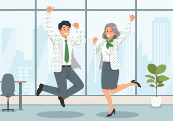 Obraz premium Celebrating success in the office - Lifestyle Illustration, Flat Line Art, Flat Style Illustration, Flat Line Illustration, Cartoon Line Illustration, Modern Outline Flat Illustration