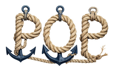 POP" written in rope, with anchors holding down the letters