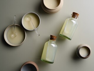 Natural skincare products arranged on a clean surface