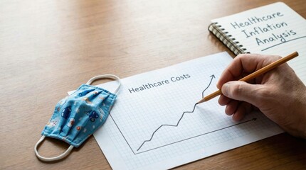Child Cost Planning concept. Healthcare cost analysis with mask and graph on a table.