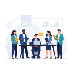 Obraz premium Group of professional business people from diverse backgrounds collaborating and working together on a project in a modern office setting.