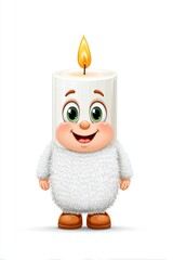 Smiling Cartoon Candle in Fluffy White Suit