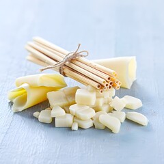 Pasta and macaroni on a white wooden table