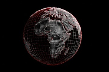 Abstract digital Earth globe, made of tiny dots, on a deep black background