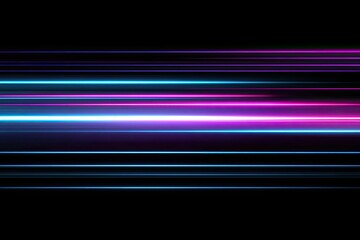 Horizontal colorful glowing light streaks against a deep black background, abstract design