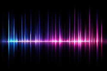 Graphic with vertical light bars in a spectrum of blue and pink reflecting on a dark surface