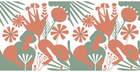 Abstract floral composition with human figures and botanical shapes in earth tones graphics © MD.RAHIM