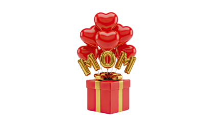 Mom Gift Box with Heart Balloons and "MOM" Balloons