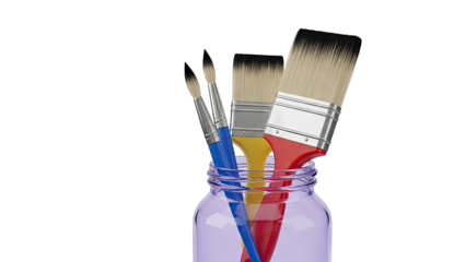 Paintbrushes in a Jar with Colorful Paint