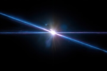 Fototapeta premium A bright star-like point surrounded by blue and violet light streaks against black