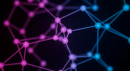 Abstract network of glowing nodes and connections in neon pink and blue