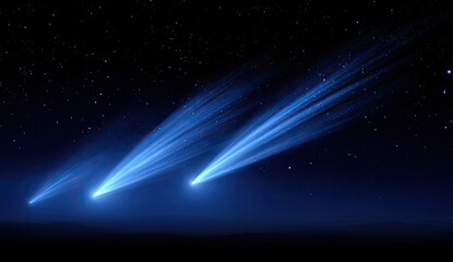 Three luminous celestial streaks crossing a dark expanse filled with twinkling stars