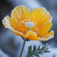 Frosted yellow poppy flower nature scene high-resolution macro photography calm environment close-up view beauty concept