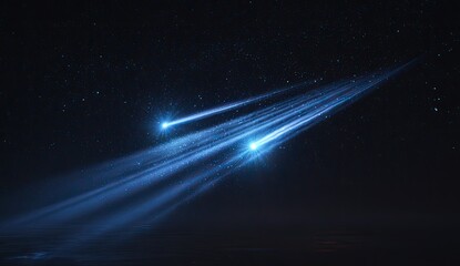 Bright streaks of light flash across a dark, star-filled night sky