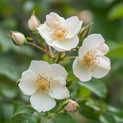 Delicate white rose blossoms in a garden nature photography soft focus floral beauty