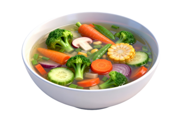 Fresh Vegetable Soup in White Bowl with Carrots and Broccoli