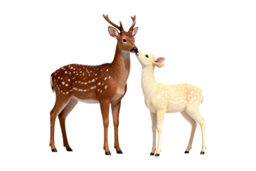 Two Deer (Mother and Fawn) in Close Interaction