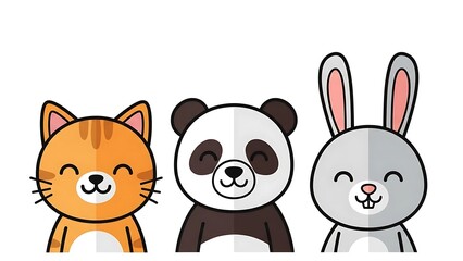Obraz premium Cartoon animals cat panda rabbit friends.