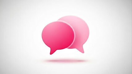 Two overlapping 3D glossy pink speech bubbles representing chat, conversation, messaging, or social media dialogue on a white background.