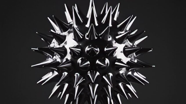Dark Ferromagnetic Fluid Sculpture With Sharp Spikes On Black Background