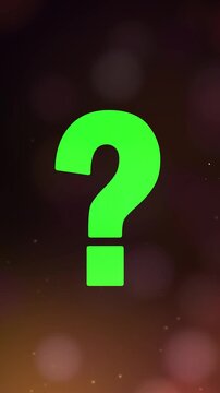 Green Question Mark Animation with Glowing Visual Effects on Bright Background, 4K Vertical