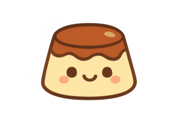 Cute kawaii pudding flan showing happy face illustration
