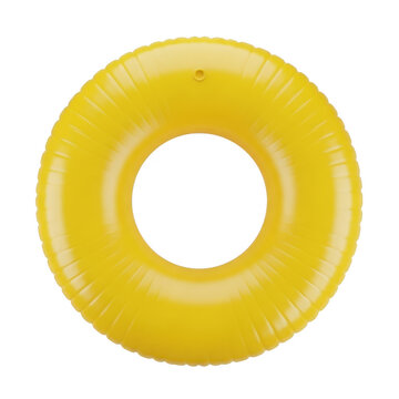 Bright yellow inflatable inner tube isolated on transparent background