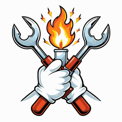 vector image of wrench and fire