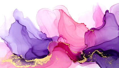 Abstract Fluid Art with Pink Purple and Gold Swirls.