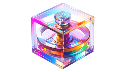 Holographic, geometric object within a translucent, crystalline cube
