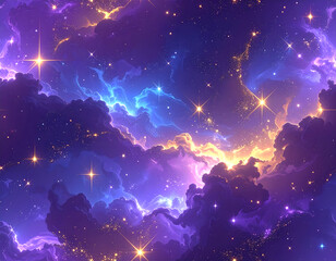 Dreamy Cosmic Galaxy with Twinkling Stars and Purple Nebula - Vibrant Deep Space Astronomical Background