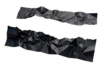 Crumpled Black Torn Paper Strips Isolated