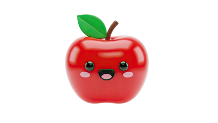 Cute Kawaii Red Apple Character with Smiling Face
