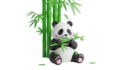 Cute Panda Eating Bamboo in a Bamboo Forest