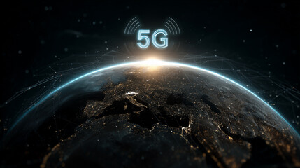 Global connection dashboard with Earth icon and glowing 5G signal
