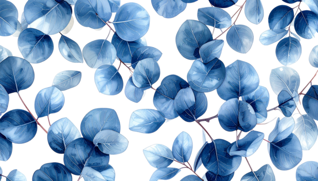 Watercolor-style illustration of blue leaves against a black background - Powered by Adobe