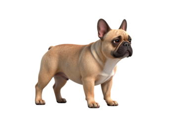A beige French Bulldog standing upright