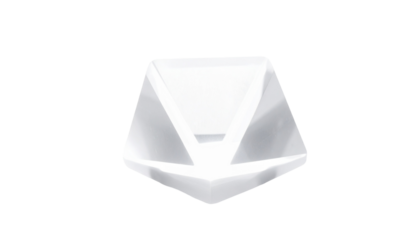 Abstract, geometric shape in white, against a black background