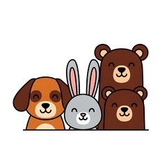 Fototapeta premium Cute cartoon animals smiling together.